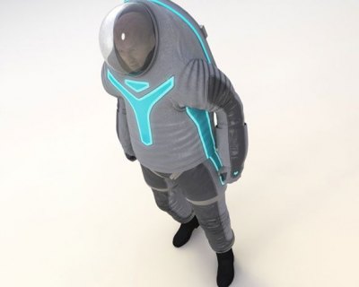 Spacesuit 2: “Technology.” This one features a turquoise Y-shaped design that looks like something out of Star Trek. According to NASA, the design “puts a new spin on spacewalking standards such as ways to identify crew members.”
     
